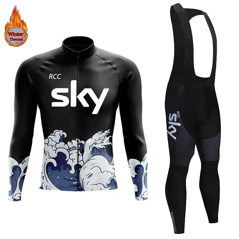 

RCC SKY team winter Cycling Jersey Set Bicycle Sportwear Suit MTB Uniform Ciclismo Road Bike Clothing Bicicleta Long Bib Pants