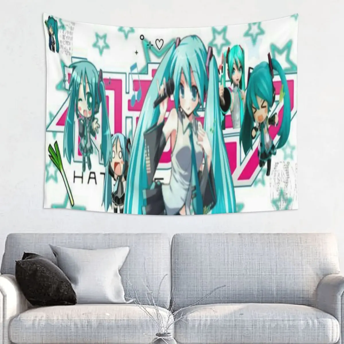 初音ミク タペストリー カラフルな生地 壁掛け ホームデコレーション カーテン レトロな壁掛けタペストリー