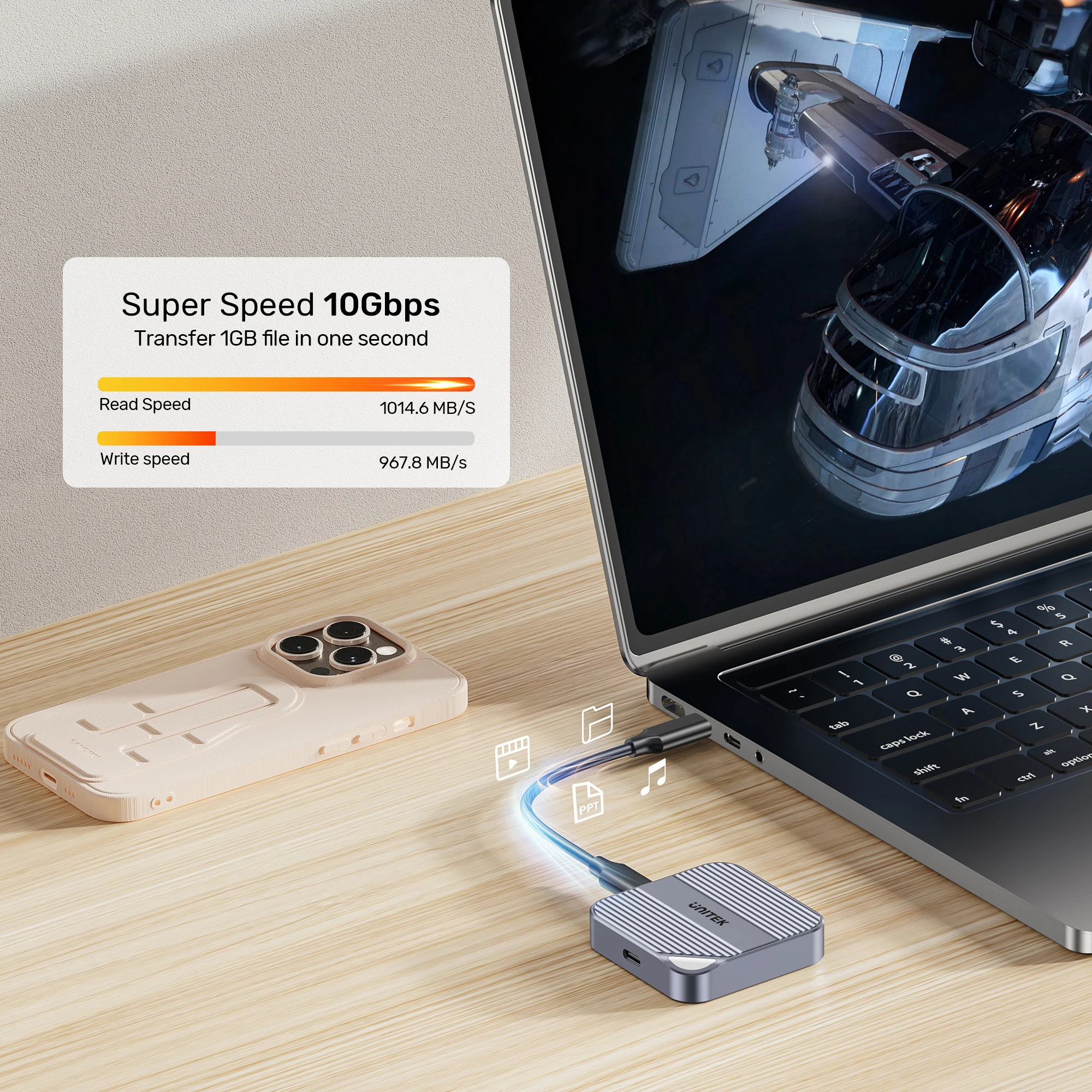 Unitek Magnetic M.2 2230 NVMe SSD Enclosure 10Gbps USB-C 100W PD MagSafe for iPhone 15 16 17 Pro ProRes Video External Storage