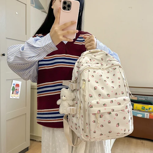 Imagen 2 del producto Mochila escolar para estudiantes, mochilas escolares blancas florales para chicas adolescentes, bonita mochila para mujer, bolsa para libros, mochila de nailon