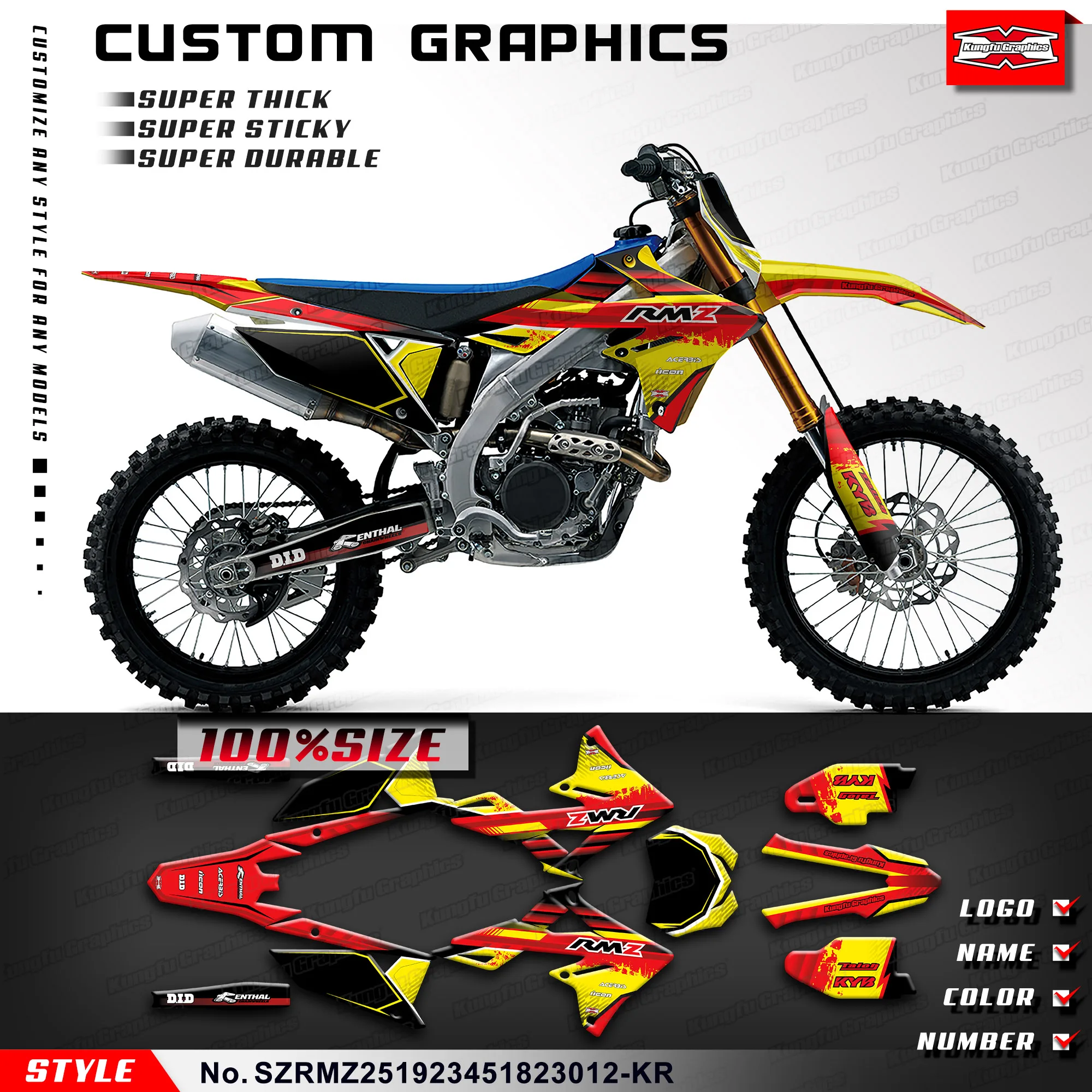 KUNGFU GRAPHICS MX Stickers Enduro Graphics Kit for SUZUKI RMZ 450 RMZ 250 2018 2019 2020 2021 2022 2023 2024, Motocross Decal