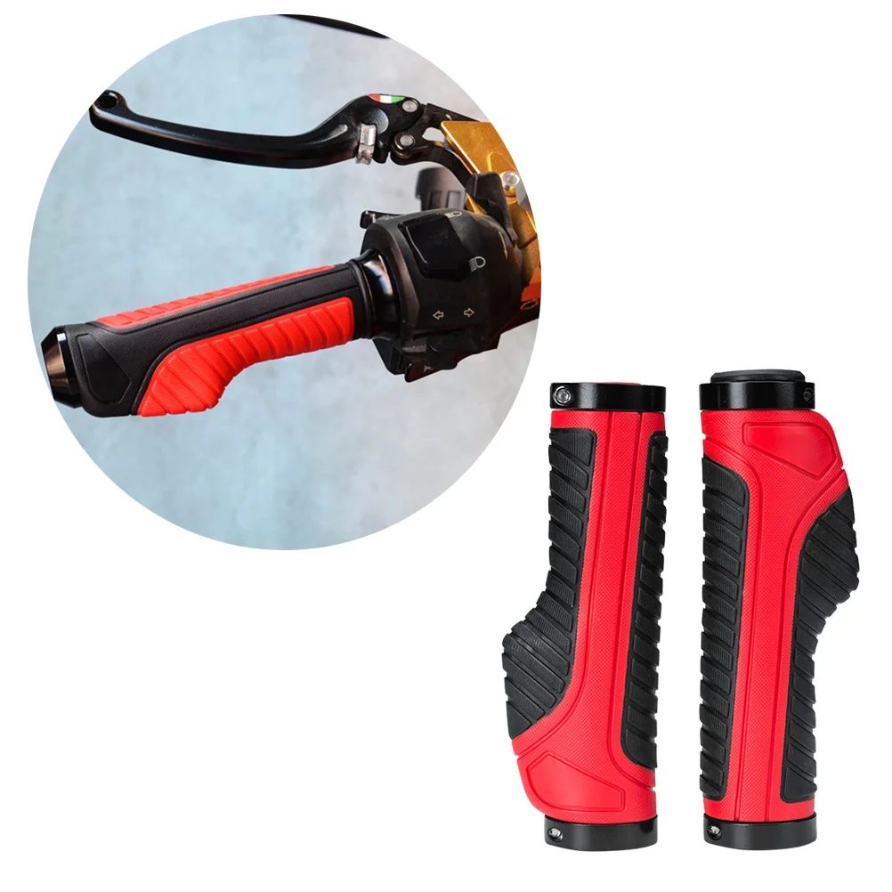 2Pcs Rubber Handlebar Grips Anti-Slip Cycling Accessories Durable Easy Install Black Red Handlebar Grips Cycling Handle Bar