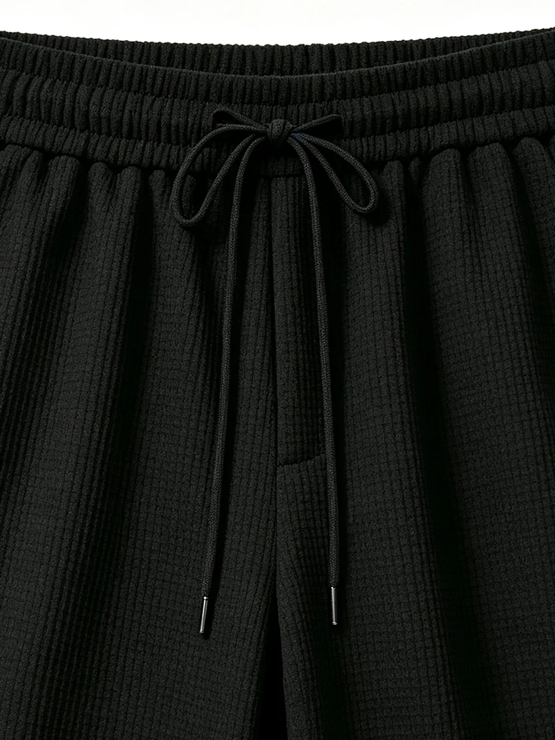 Herren Waffelstrick-Bermudashorts mit elastischem Kordelzug, lockerer Passform, Etikettendekor, für Outdoor, Reisen, Alltag, lässige knielange Shorts – Detail 10