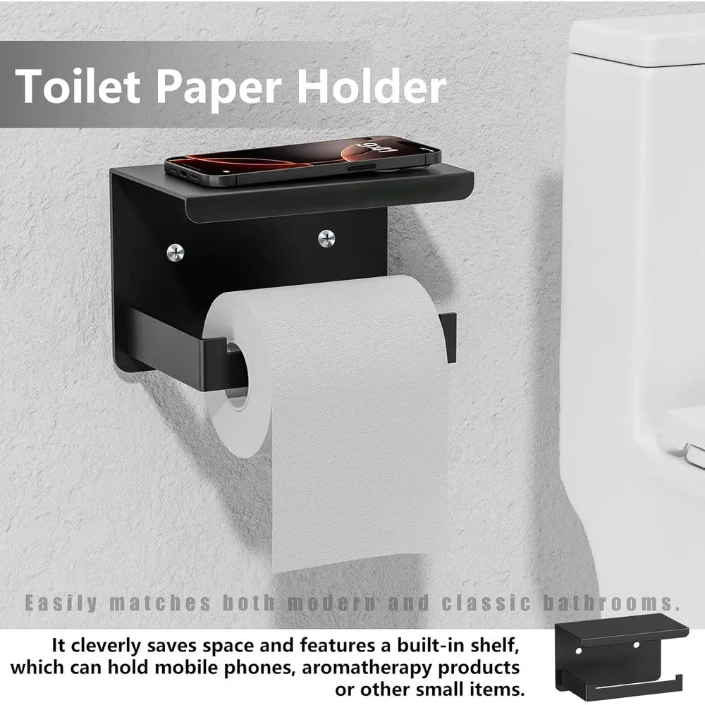 Contemporary 8-Piece Bathroom Hardware Set in Matte Black: Includes Towel Racks, Bar, Hooks, Holder, and Ring