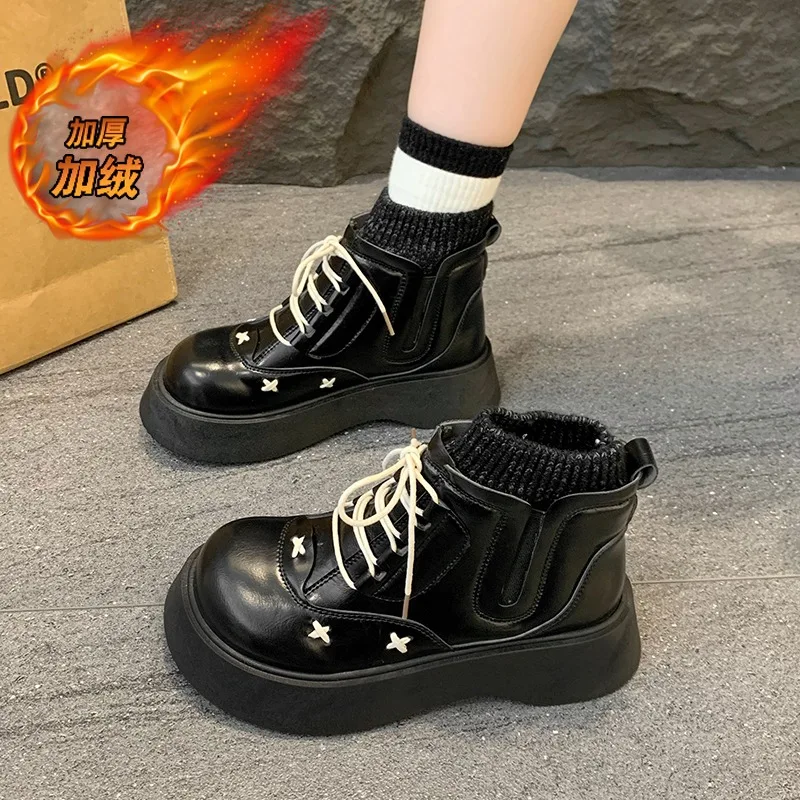 النساء منصة حذاء من الجلد الخريف الشتاء أنيقة لوليتا نمط السيدات أحذية كاجوال موضة بسيطة تنوعا الأحذية الجلدية النساء #3