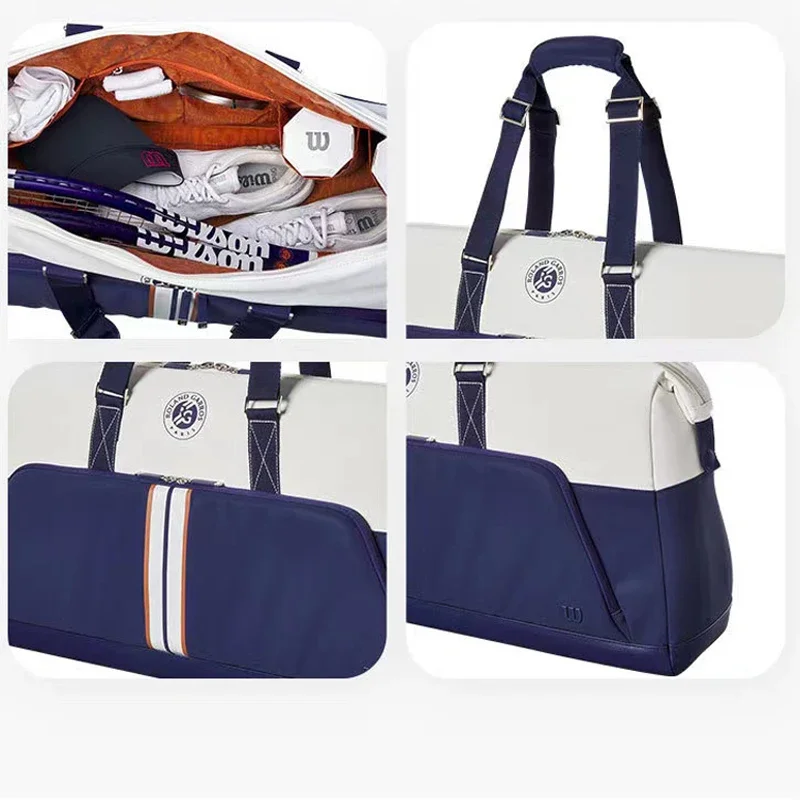 Wilson 2023 Navy 4-6pcs Bolsa para raquete de tênis Super Tour Nylon Bolsa grande para tênis para 5 raquetes com dois compartimentos