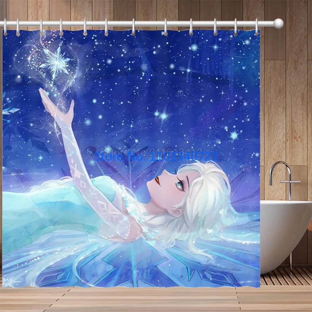 

Frozen Elsa and Anna Princess Shower Curtain 1pcs Cartoon Bath Screen Curtains with Hooks for Bathroom Decor Waterproof