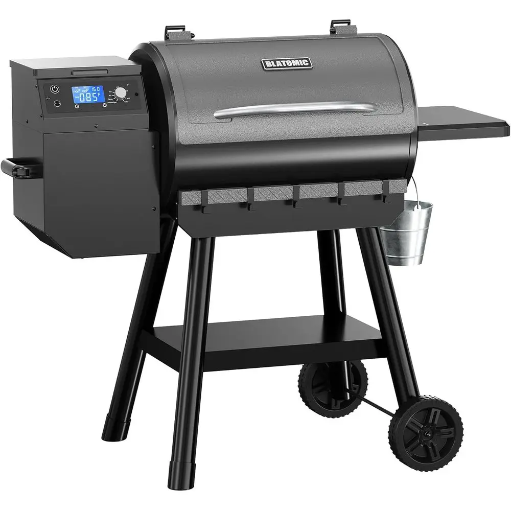 

Wood Pellet Smoker Grill, 456 SQ. IN Cook Area, Auto-feed & Leg Waste, 500°F Max, 8-in-1 BBQ Grill with Meat Probe, Side Table &