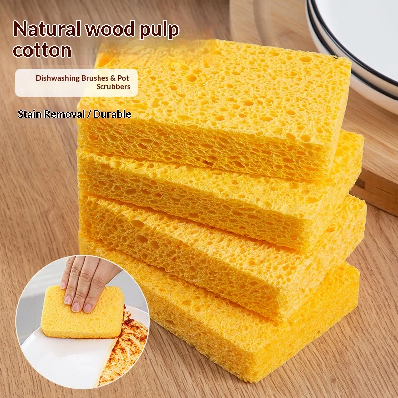 Multi‑purpose Wood Pulp Kitchen Sponge Scouring Pad Easy Rinse Non‑deformable Dishwashing Sponge for Pot Bowl Kitchen Cleaning