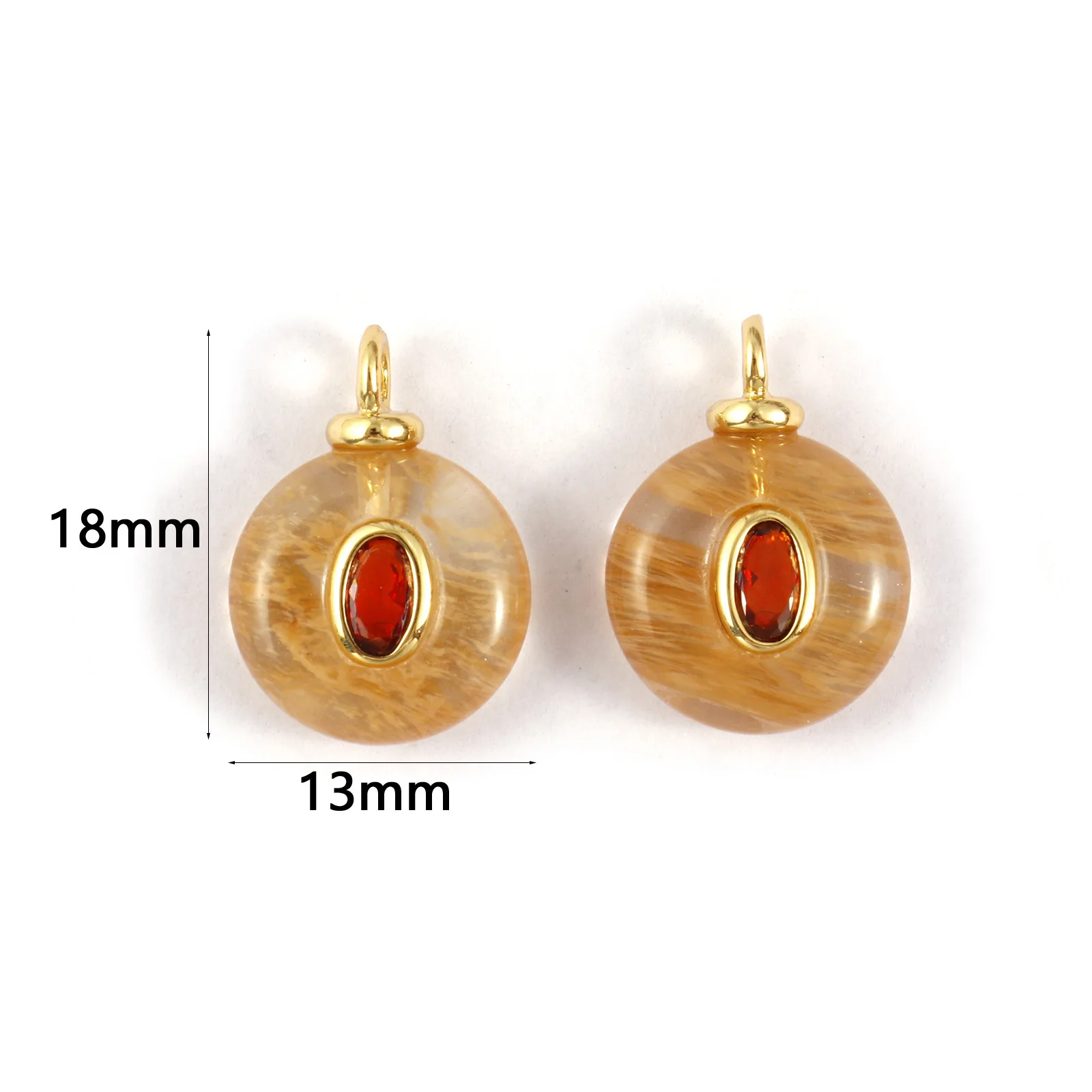 1 Piece Brass & Cubic Zirconia Natural Stone Geometric Charms 18K Gold Plated Olivary Round Pendant For DIY Necklace Making