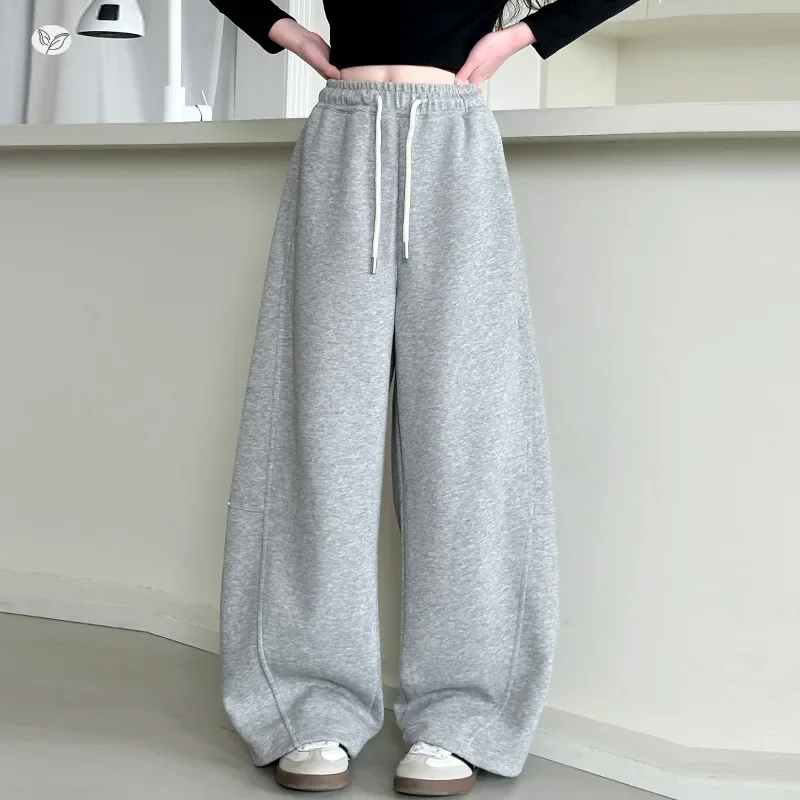 

Teen School Girls Wide-Leg Sweatpants Dopamine Casual Joggers Arc Pants for Kids Trendy Banana-Cut Sporty Chic Trousers Age 5-14