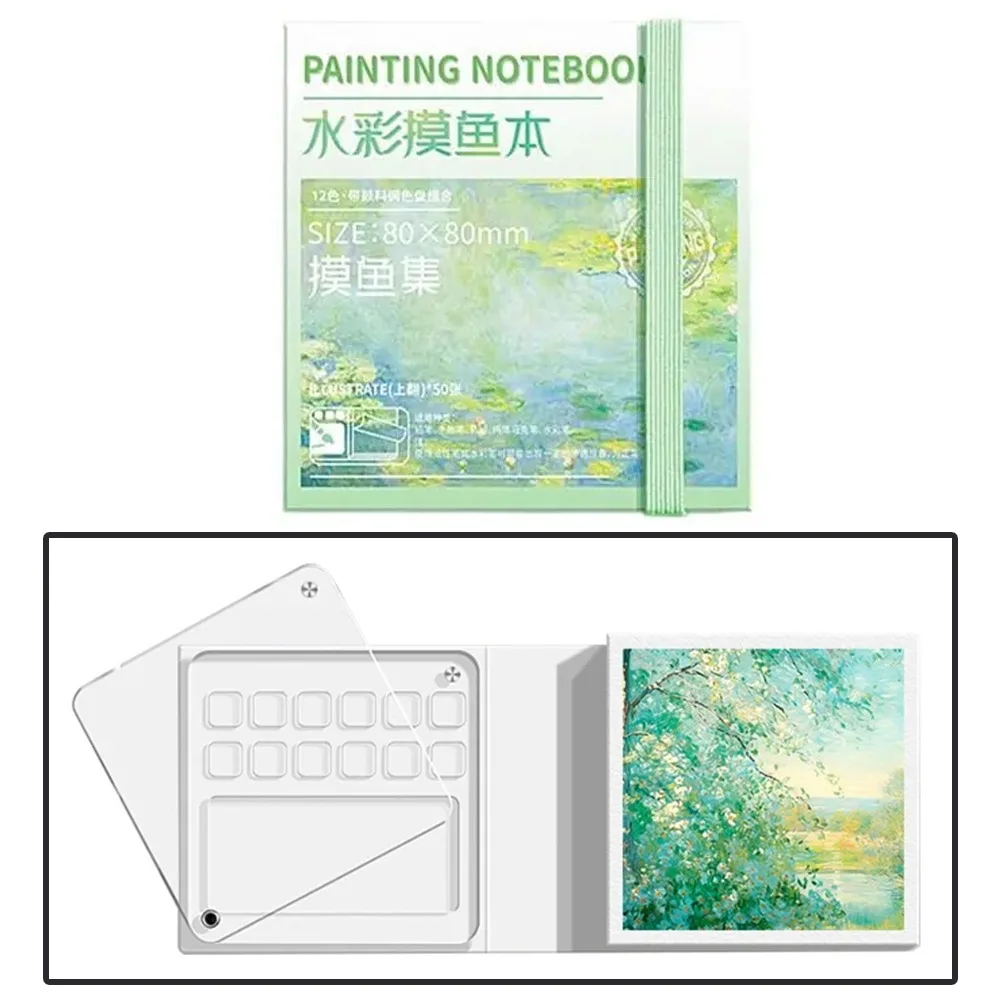 

Acrylic Watercolor Paint Palette Set Mini 8/12 Grid Travel Painting Tray Kit with Tearable Book Waterproof Paint Pigment Box