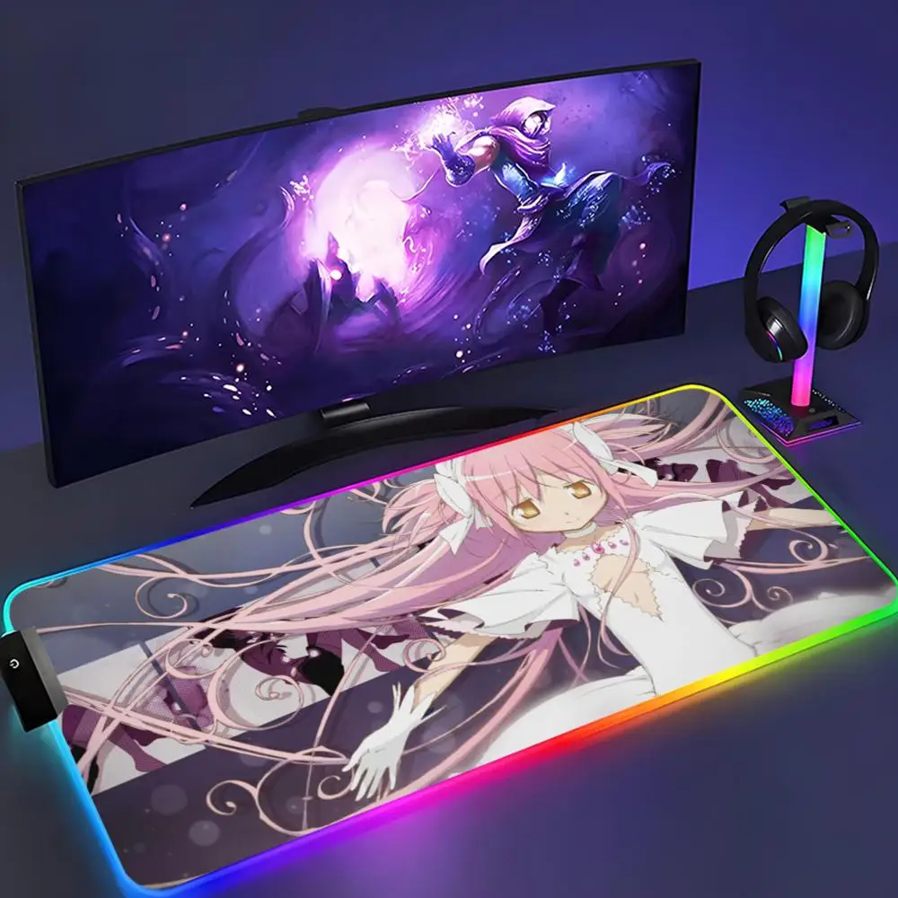 

Puella Magi Madoka Magica Mouse Pad XXL RGB Mouse Pad Kawaii Gaming Accessories Computer keyboard Large Led Desk Mat Backlight