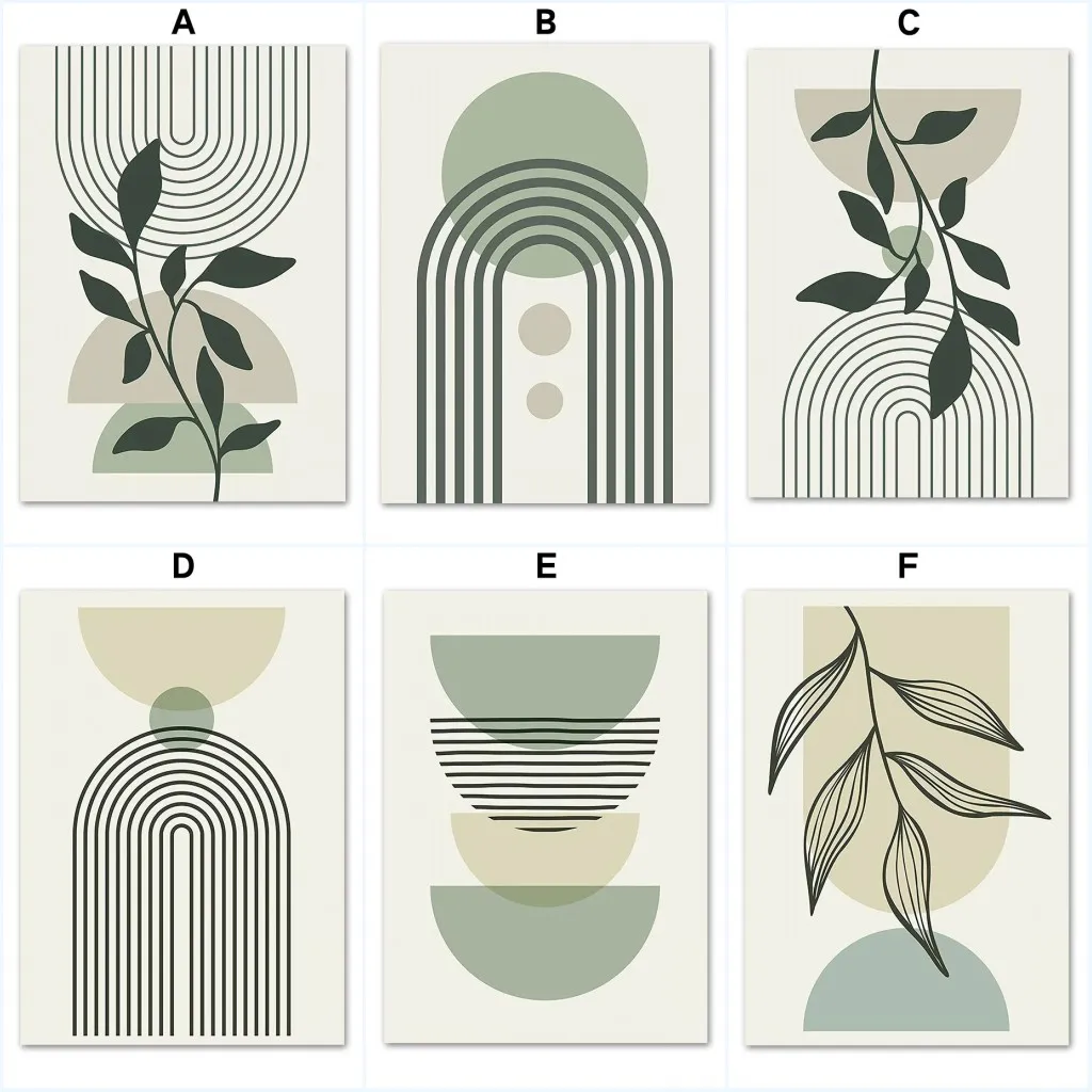 Green Leaf Geometry Line Canvas Painting  Abstract  Wall Art Poster And Prints For Living Room Home Wall Decor