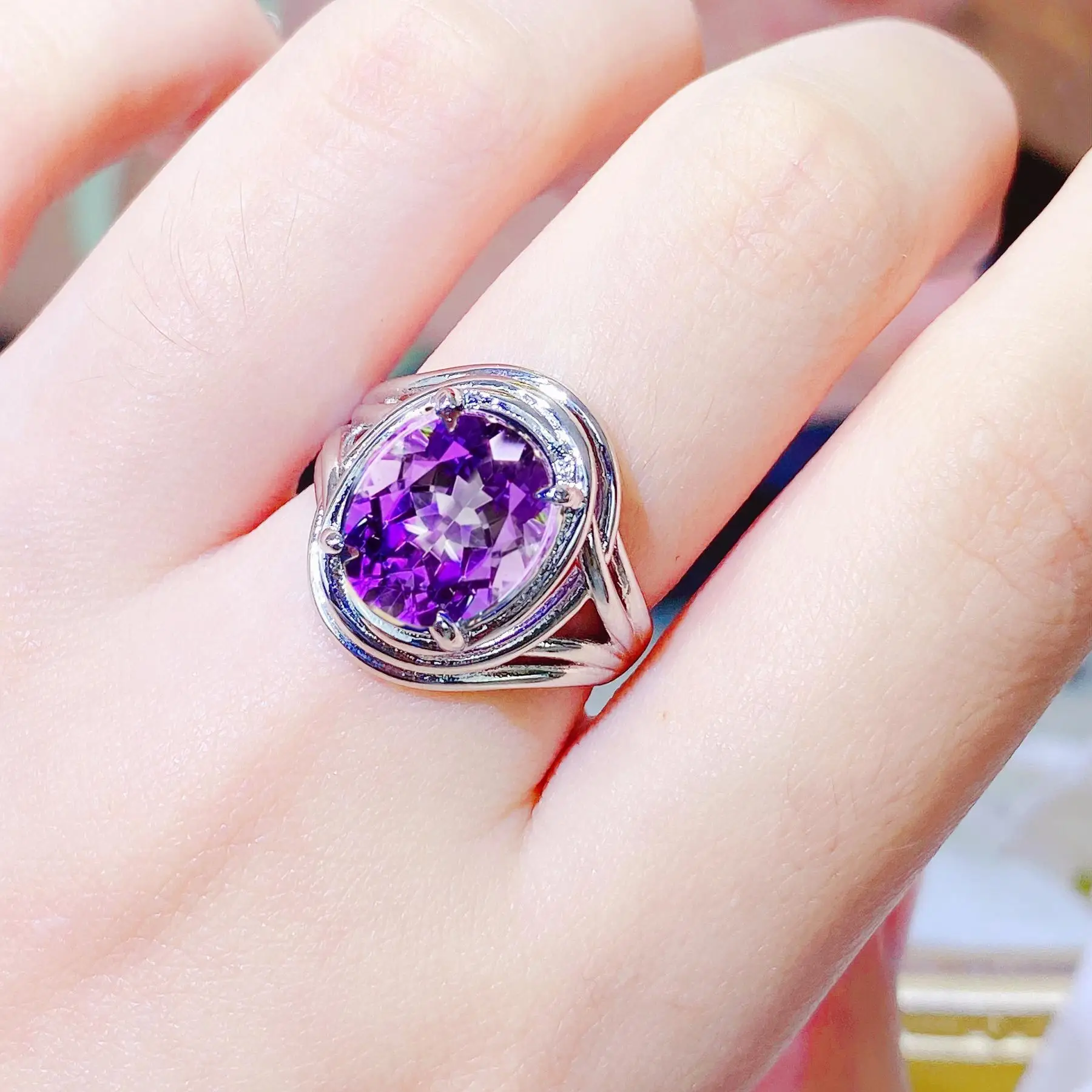 DIY accessories Love around Santorini amethyst treasure winding woven ring romantic fashionable niche simple versatile topa ston
