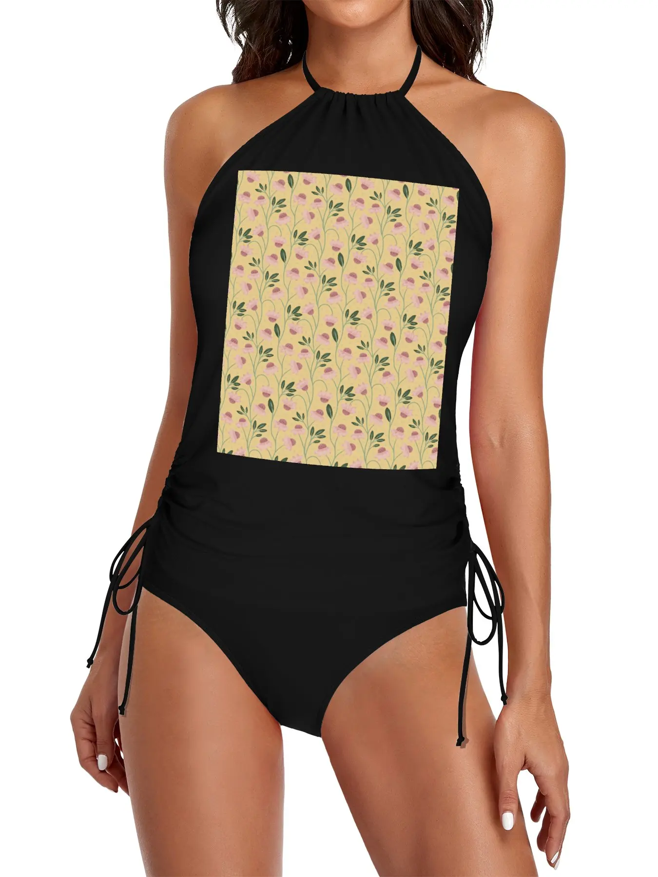 

Pink Coneflowers on Yellow – Cheerful Cottagecore Floral Pattern Split Swimsuit Set swimwear 2025 Swimsuits