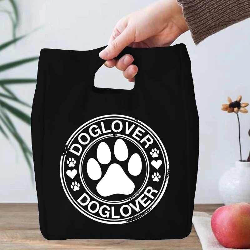 Peace Love Dogs Pattern Cooler Lunch Box Portable Insulated Canvas Lunch Bag Thermal Food Women Kids Funny Dog Paw Lunch Bags