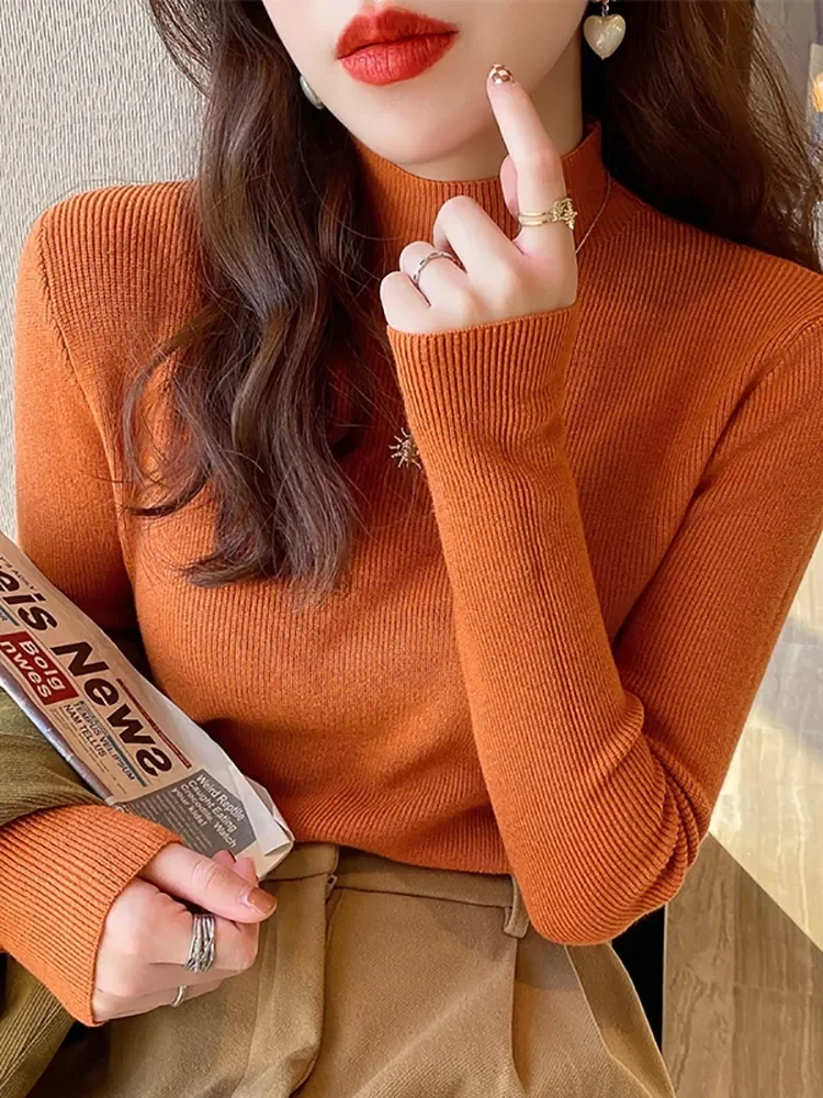 

2025 Women Fashion Stretch Tops New Turtleneck Sweater Women Knitted Pullovers Long Sleeve Bottoming Knitted Sweater
