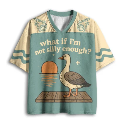 What If I'm Not Silly Enough Duck Sunset Print Men V Neck Mesh Jersey Vintage Short Sleeve Tee