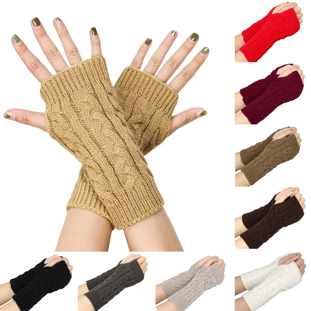 Mode Stricken Halbe Finger Handschuhe Handschuhe Motorrad Auto Fahren Herbst Winter Einfarbig Paar Handschuhe Mädchen Gestrickte Handschuhe – Detail 2
