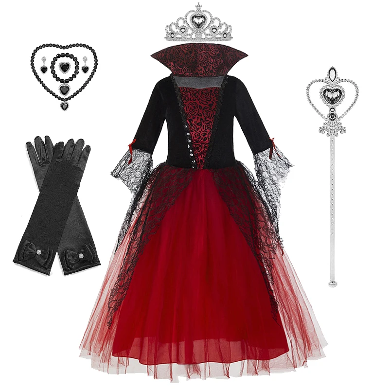 

Girl Vampire Halloween Dress for Kid Ghost Bride Gothic Cosplay Vampire Costume Carnival Party Black and Red Clothes Party Gifts