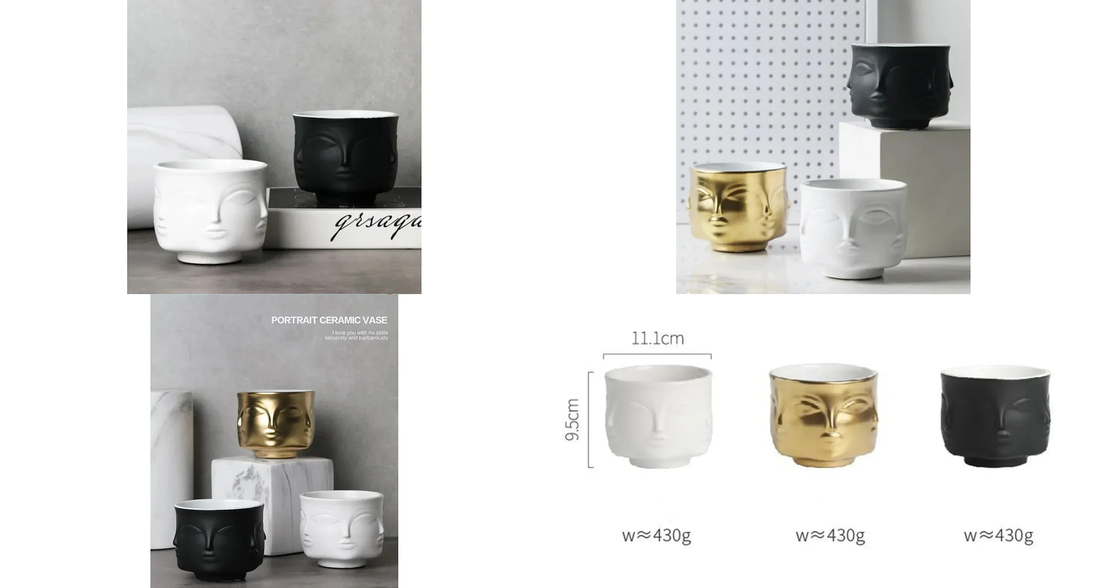 Nordic Ceramic Vase for Interior, Human Face Gold Vase, Flower Pot, Plant Decoration, Living Room, Home Decoration