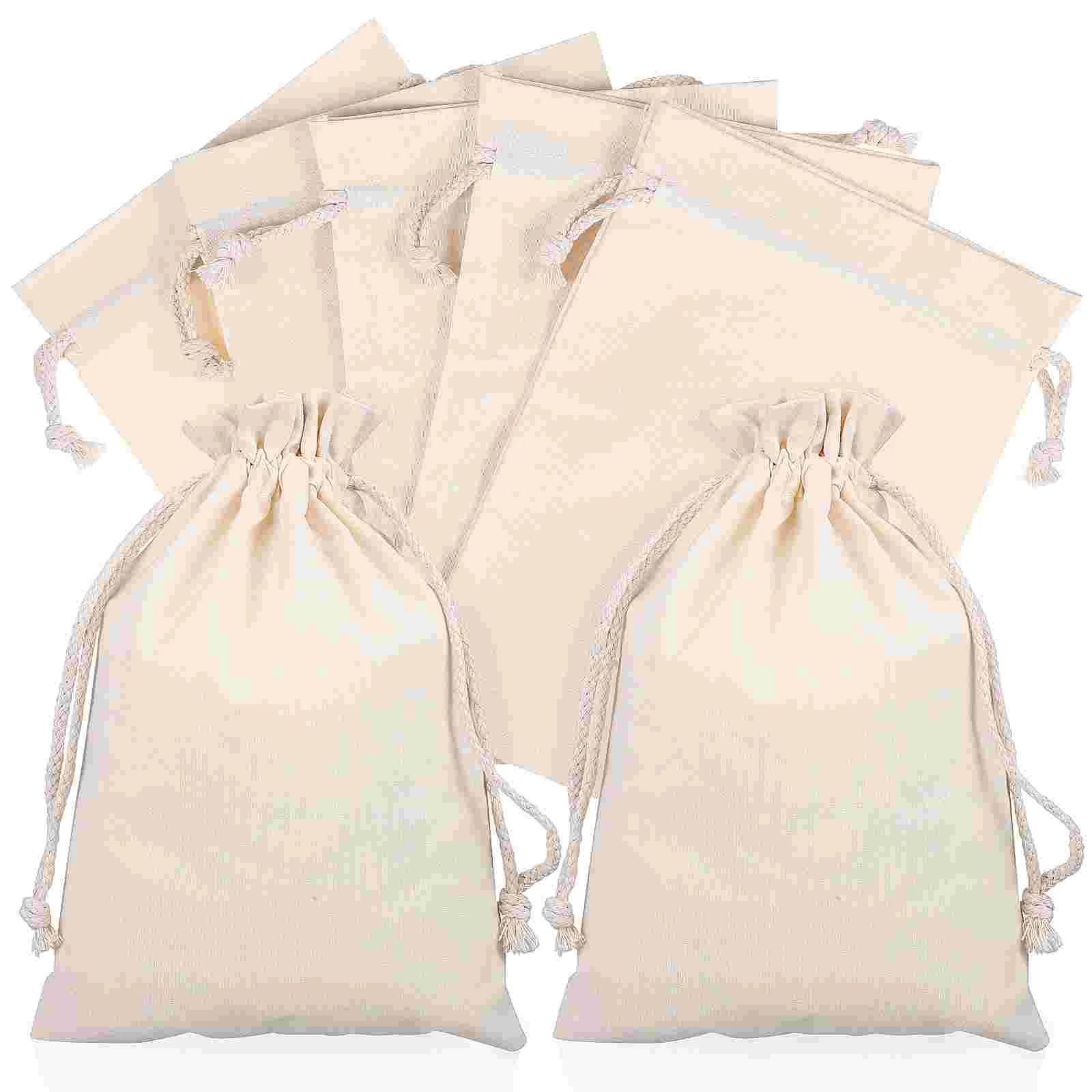 10 Pcs Natural Color 8-an Fungus Drawstring Cotton Cloth Bags with Muslin Fabric for Storage Gift Jewelry Pouch Card