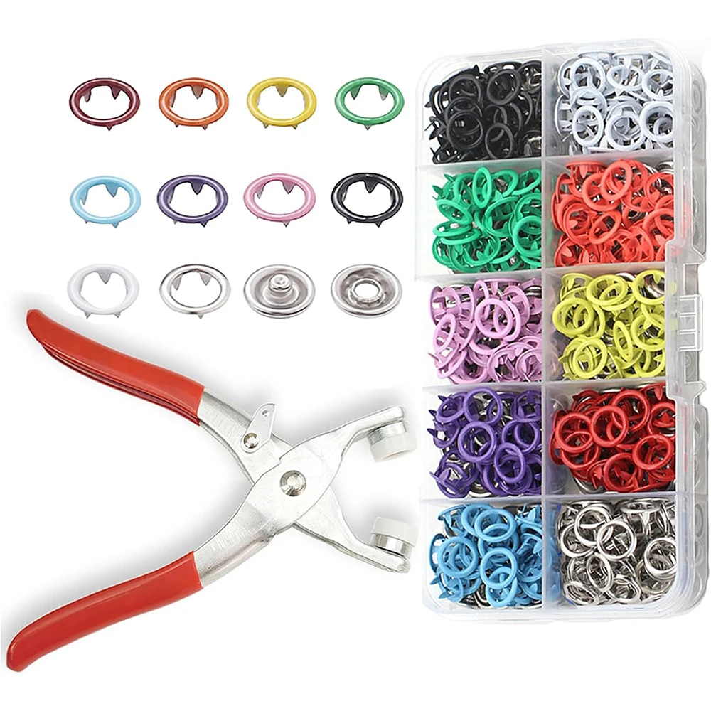 50 juegos de botones a presión de Metal con alicates de sujeción, Kit de sujetadores de botones a presión huecos Multicolor para manualidades, costura de ropa