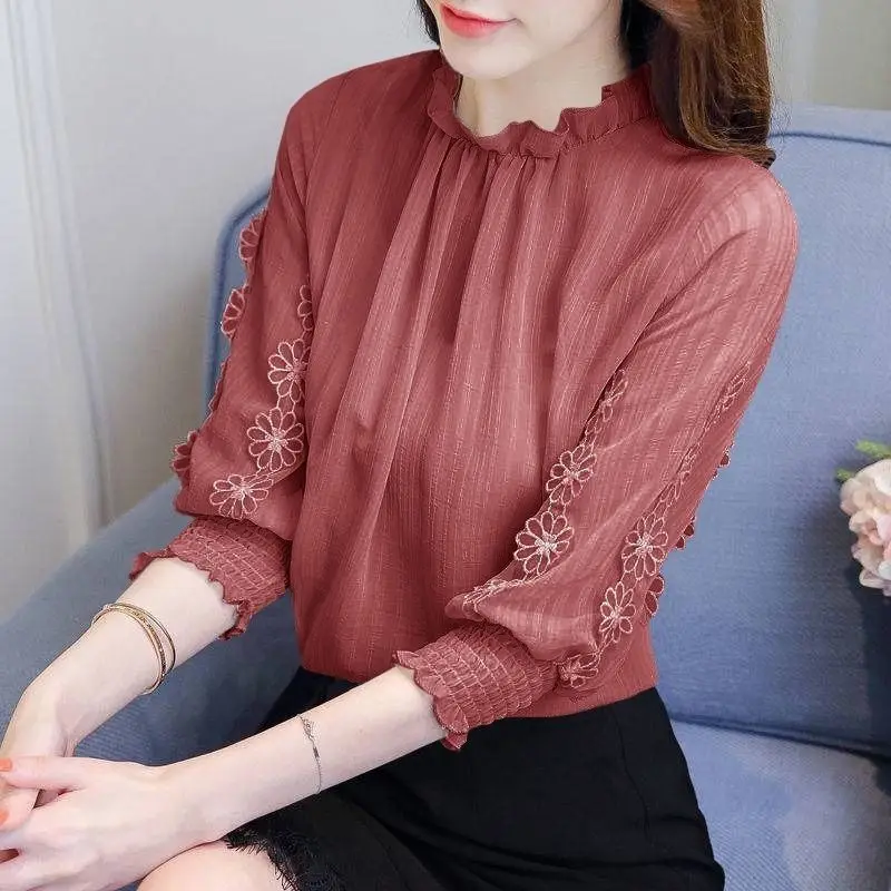 Temperament Sweet Lace Top 2023 Spring/Summer Korean Version New 3/4 Sleeve Fashion Chiffon Shirt for Women