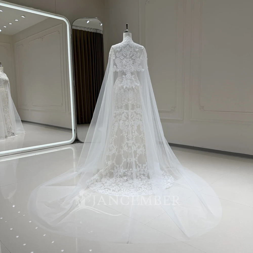 Romantic Detachable Cape Wedding Dresses Lace Boho A-Line Bridal Gown for Women Sweep Train Vestido de Noiva Customized