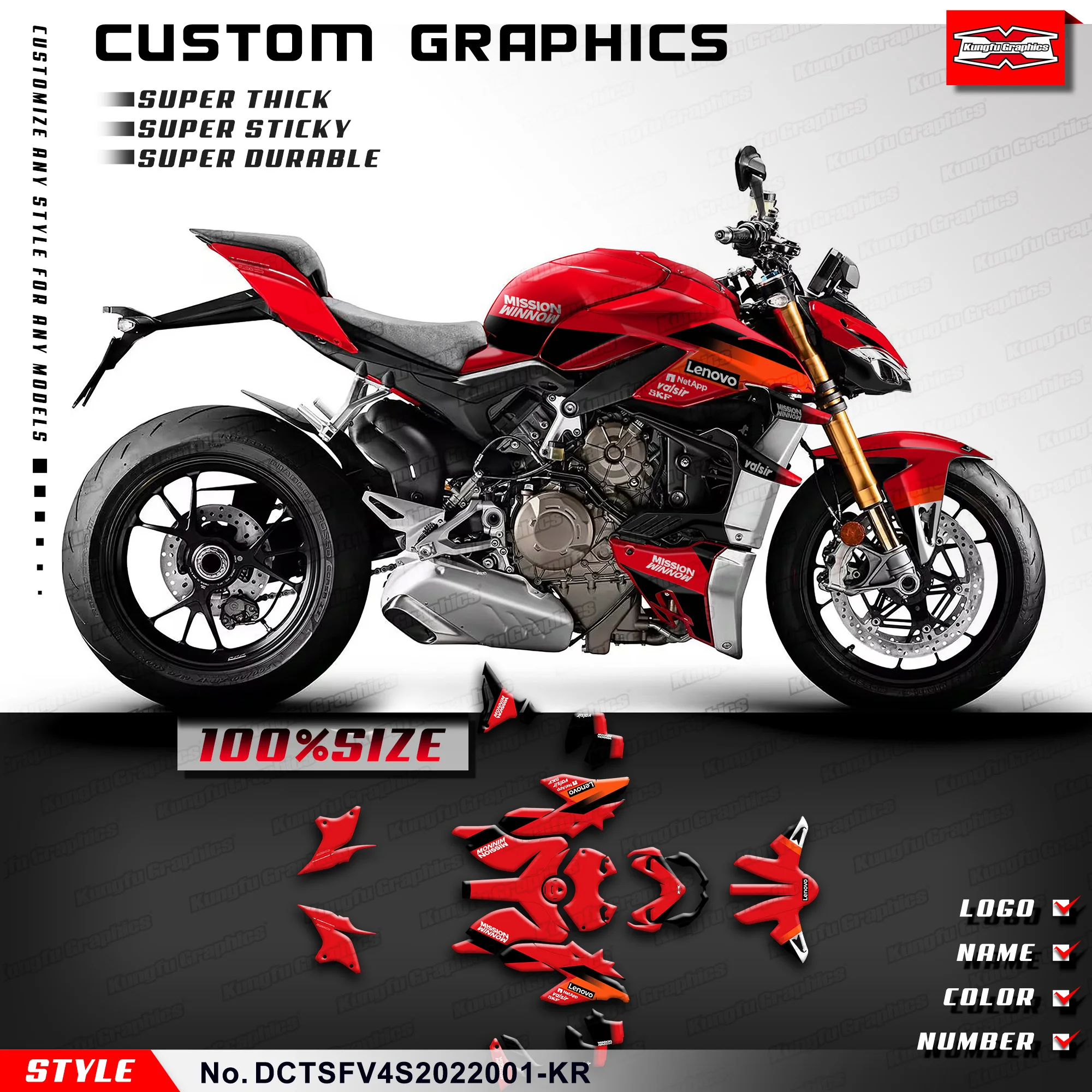 

KUNGFU GRAPHICS Stickers Complete Motorcycle Decals for DUCATI Streetfighter V4 V4S 2020 2021 2022 Graphics Wrapping, Restyle