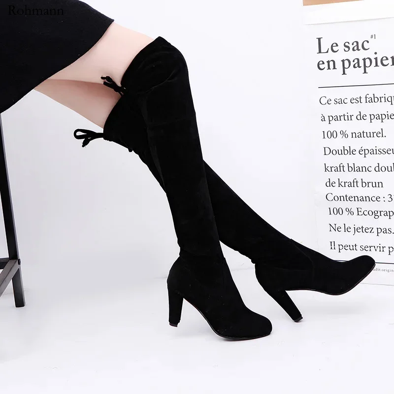 

Women Long Sexy Heels Suede Lace Autumn Winter Warm Shoes Female Slim Thigh High Boots