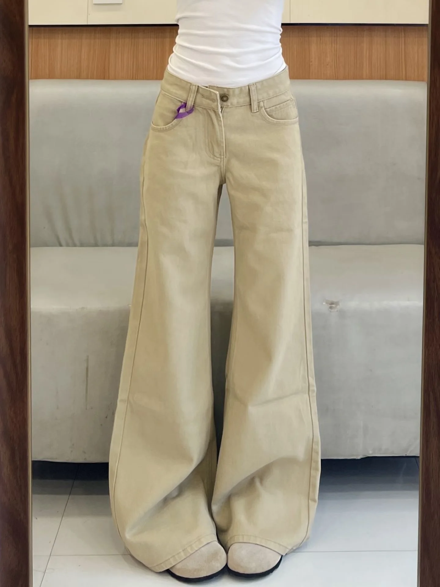 ハイウエスト裏起毛フレアジーンズ レディース 秋冬 プラスサイズ ストレートレッグ ルーズ アンクル丈パンツ アメリカンスタイル