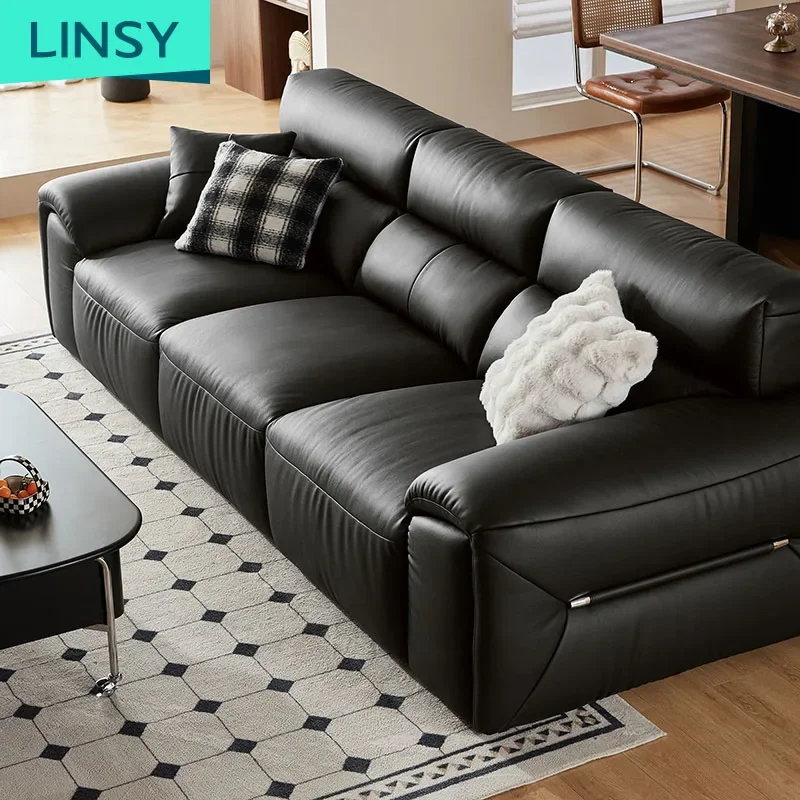 Linsy sofá italiano minimalista de couro primeira camada sala de estar moderno grande sofá com encosto alto