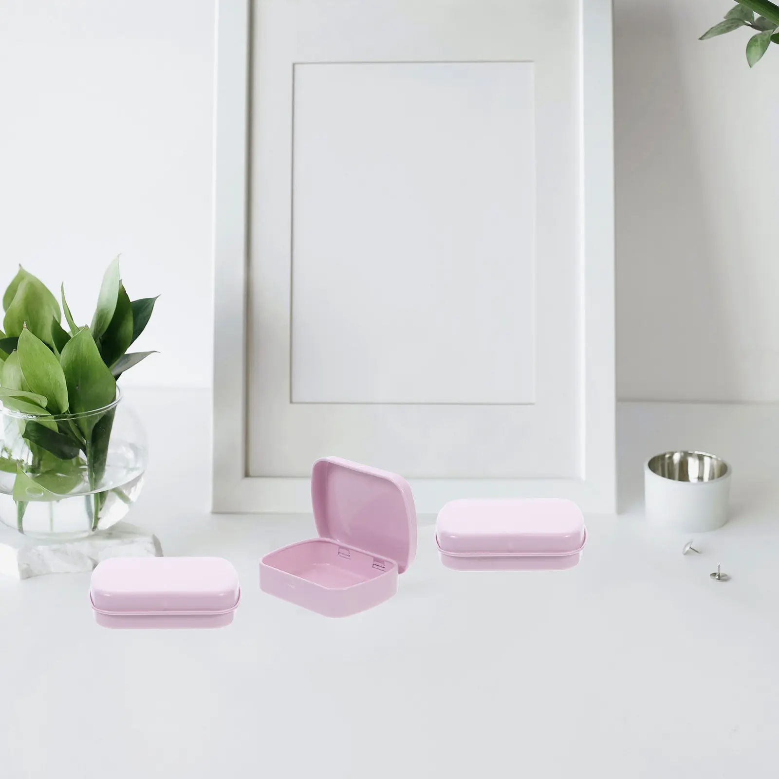 4Pcs Small Metal Hinged Storage Tin Box Flip Top Portable Mini Rectangle Organizer for Jewelry Candy Paper Clips Pink