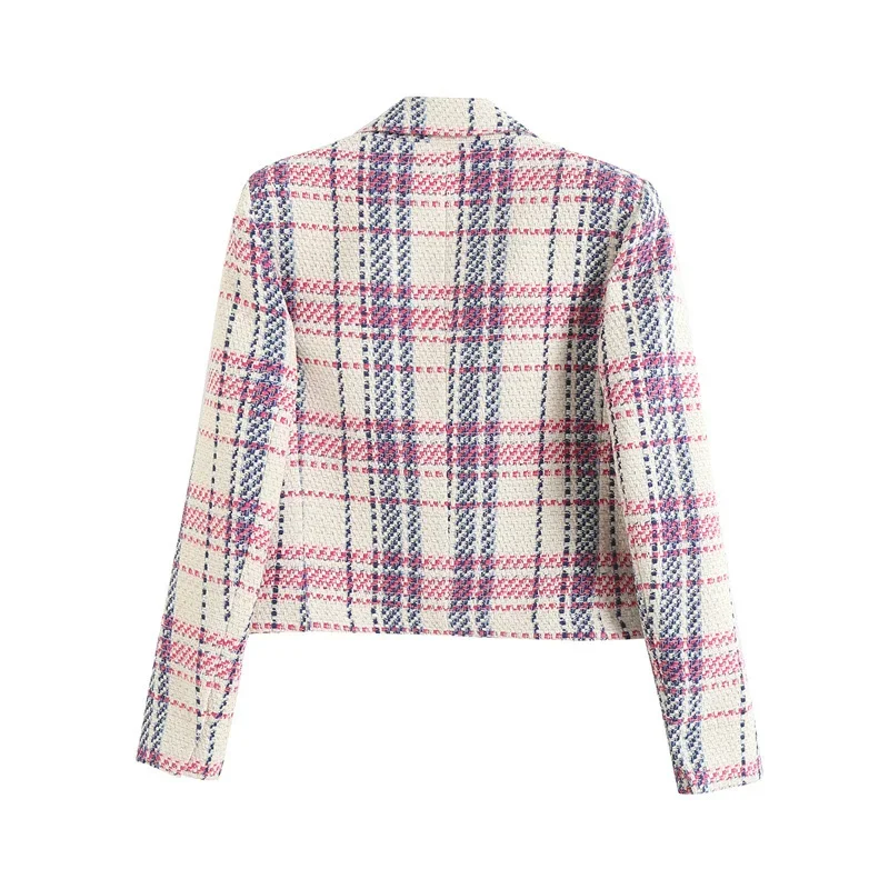 Tweed Wollen Jas Ultrakorte Pak Jas Vrouwen Lente Herfst Hoge taille Plaid Blazers Vrouwelijke Slanke Casual Tops Bovenkleding