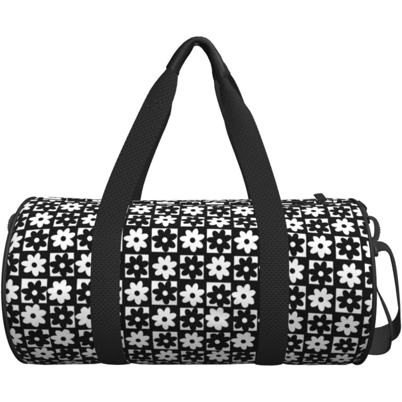 

Черно-белая клетчатая сумка-даффл с цветочным принтом, водонепроницаемая, большая, для путешествий, спортзала, на выходные, для ночевок