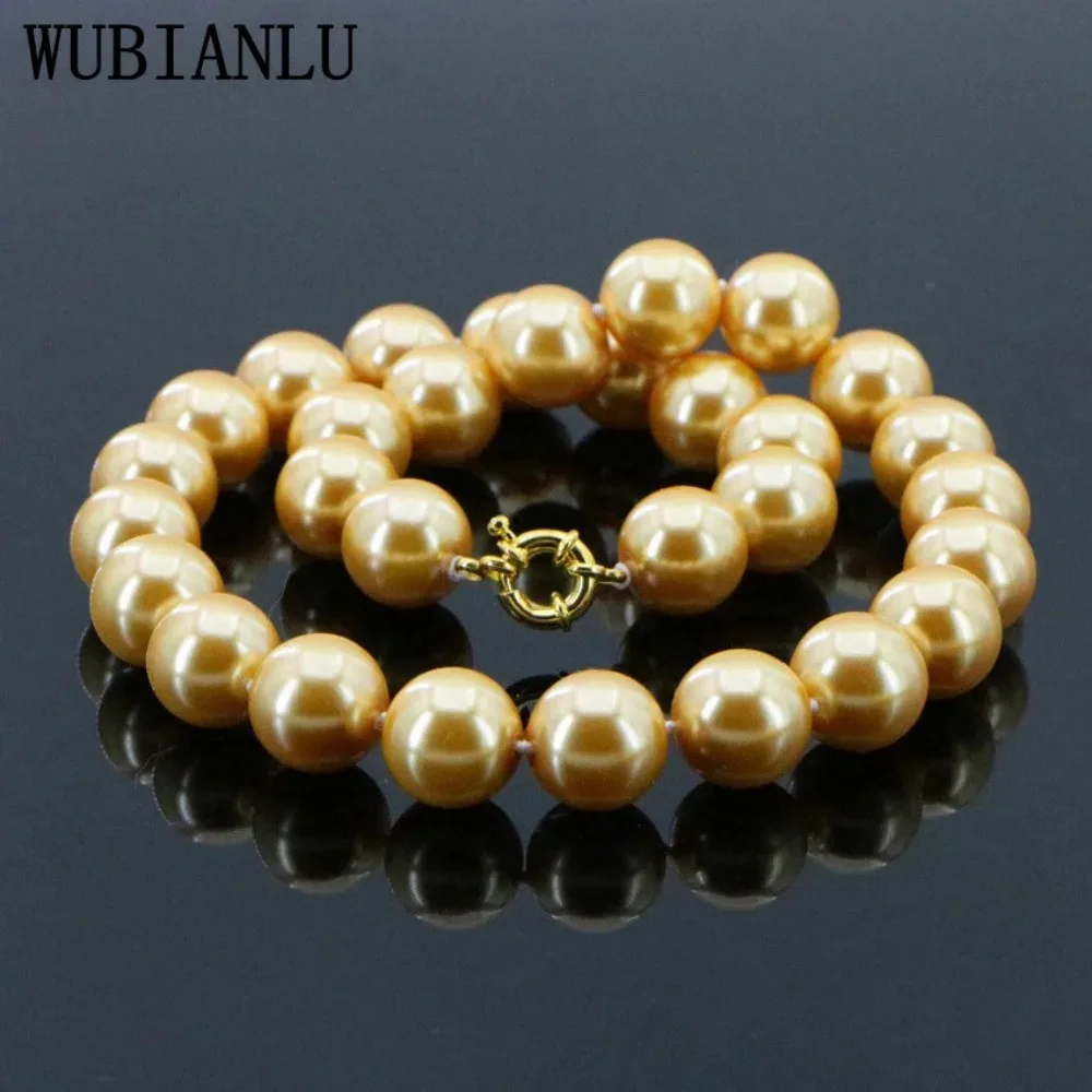 Wholesale 14mm Golden South Sea Shell Pearl Necklace Fashion Woman Girl Gift Christmas Wedding 18\