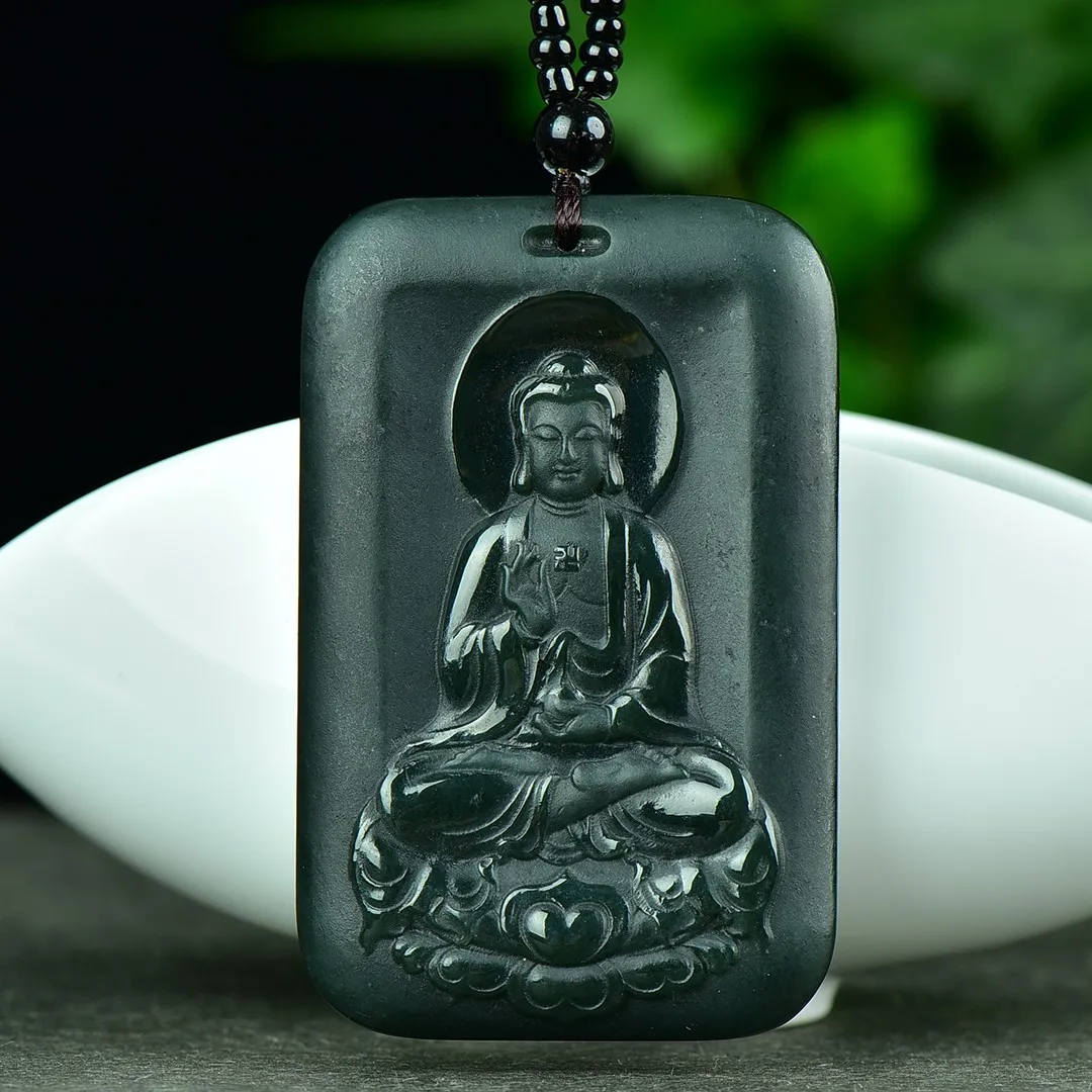 Exquisite Hetian jade green jade Buddha pendant necklace pendant fine carving gift self-wearing blessings