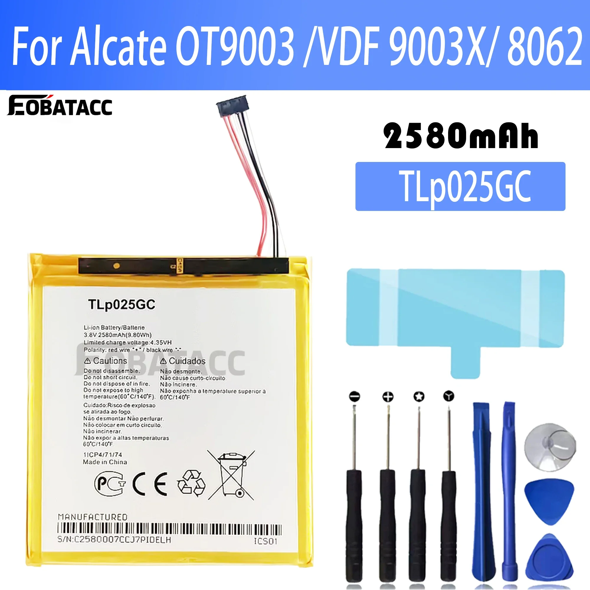 

100% New Original Battery TLP025GC For Alcatel OT9003 /VDF 9003X 8062 Battery + Free Tools