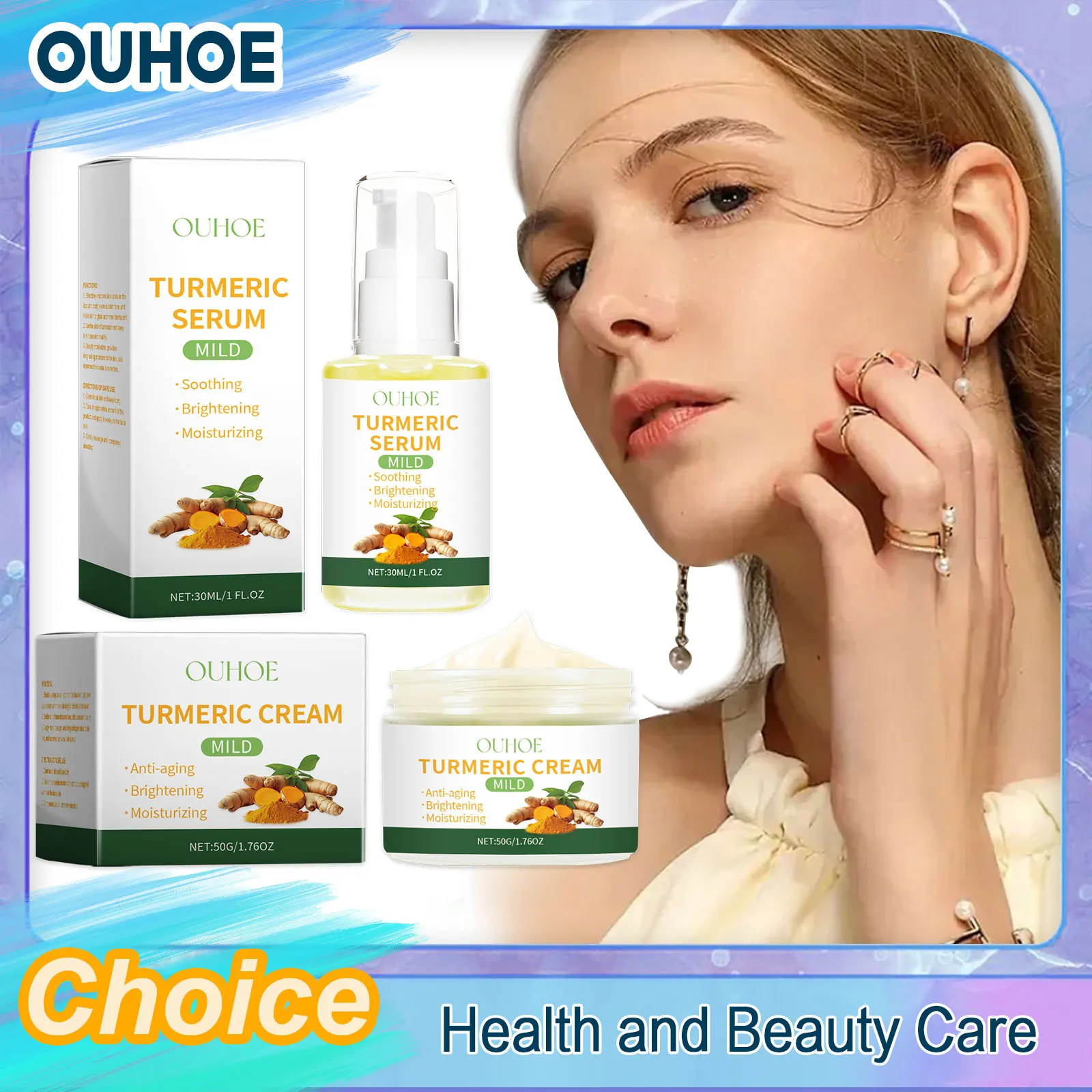 

OUHOE Turmeric Facial Serum Essence Dark Spots Corrector Pigment Melanin Removal Anti-Oxidation Nourishing Brighten Face Cream