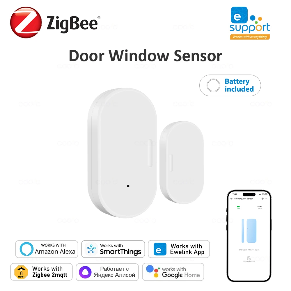 Zigbee Smart Door Window Contact Sensor Wireless Detectors Open/Close Works with Alexa Google Home Zigbee2MQTT Home Assistant