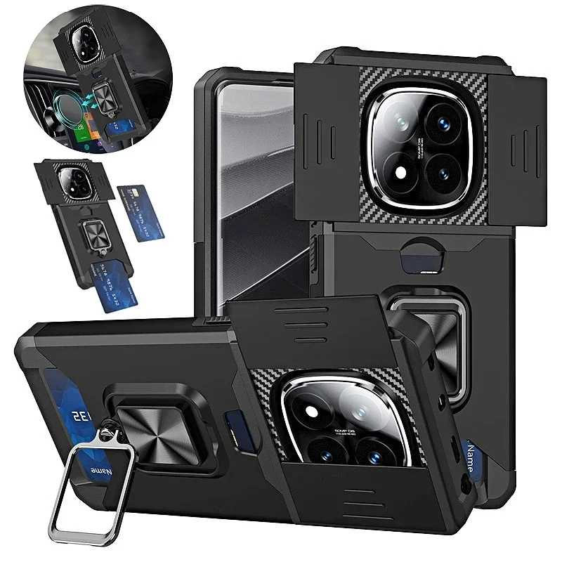 

Защитный чехол слайд-линзой для Xiaomi Redmi Note 14 Pro 5G 4G 14Pro Plus 14C A3 Poco C75, магнитное кольцо, держатель для карт, гнездо, бронированная крышка