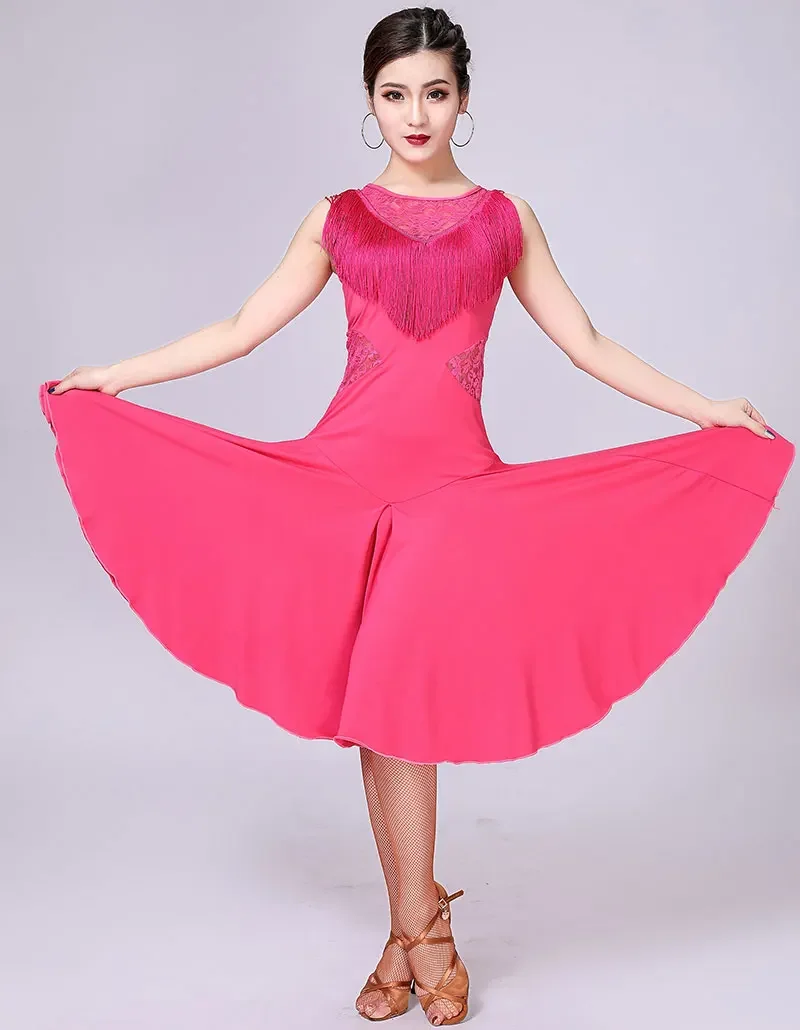 

Платье для латинских танцев с бахромой для женщин, платья для латинских танцев для женщин, тренировочная одежда для соревнований, кружевные костюмы для латинских танцев