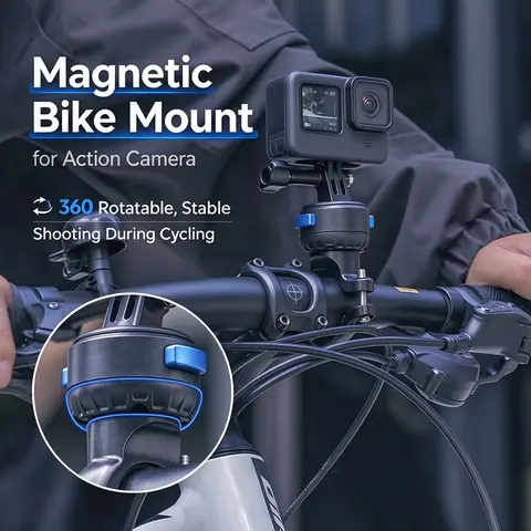 Magnetic Bike Handlebar Mount Action Camera Holder Bicycle Clamp for GoPro Hero13 DJI Action 5 Pro Insta360 X5 Cycling Shooting