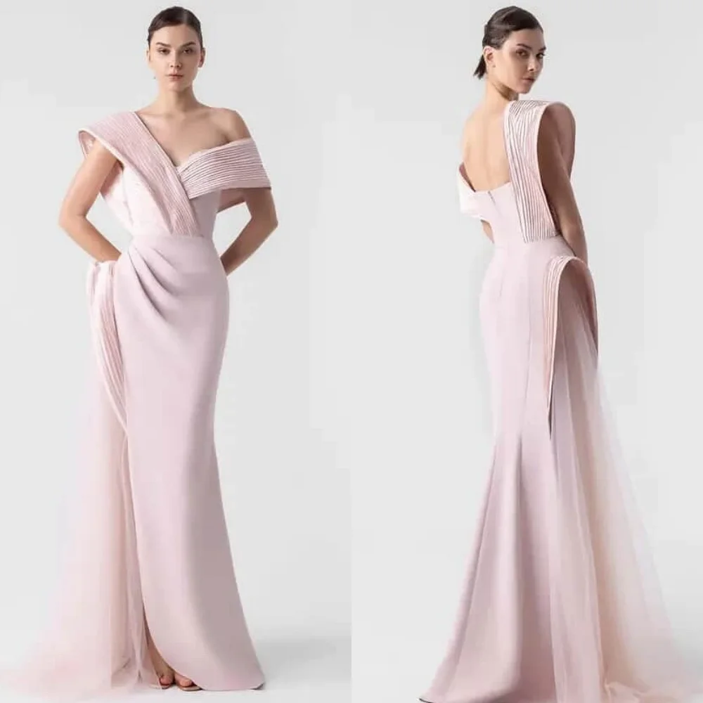 ชุดเดรสยาวแบบเปิดไหล่ทรงเมอร์เมดจับจีบแบบคลาสสิกคุณภาพสูงสั่งตัดได้ ชุดเดรสสำหรับโอกาสพิเศษสไตล์โมเดิร์น