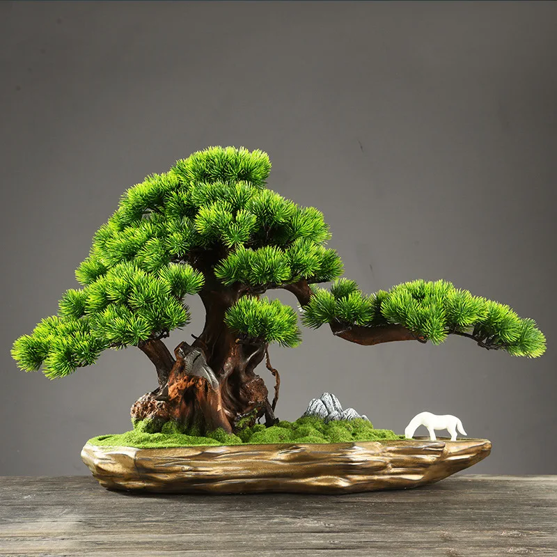 

New Chinese-style simulation bonsai welcome pine ornament office living room entrance decoration opening gift