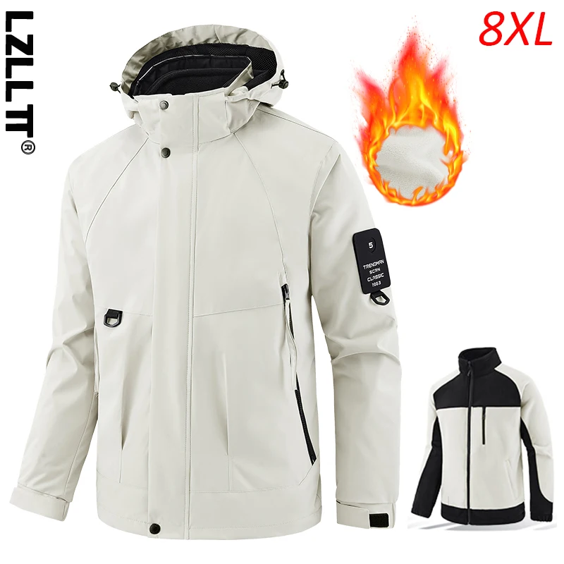 Winter Men Outdoor Windproof Ski Jacket Coat Man Sport Detachable 2 Piece Jacket Men Waterproof Jogger Windbreaker Plus Size 8XL