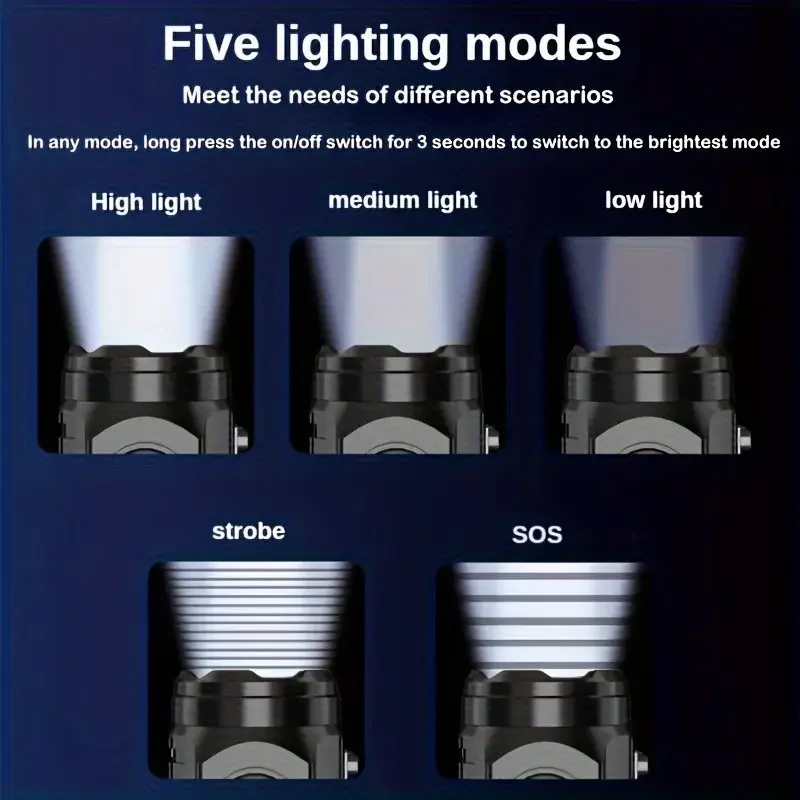مصباح يدوي صغير 3LED مع مشبك قلم، المشي الليلي، سطوع محمول، أضواء طوارئ مقاومة للماء قابلة لإعادة الشحن في الهواء الطلق