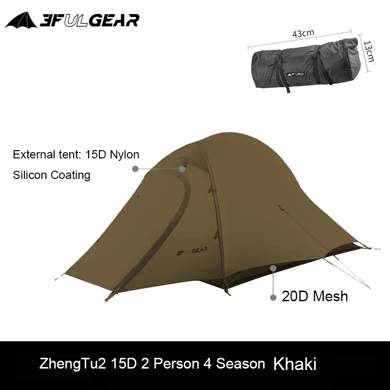 3F UL GEAR Outdoor Camping Tent 2 Persoons Waterdicht 15D Nylon Siliconen Coating 3 4-seizoenen Dubbellaags Ultralight Wandeltenten